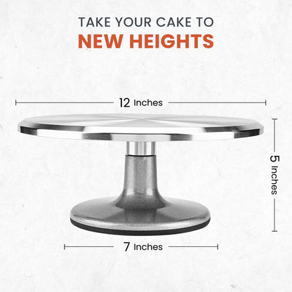 RFAQK 50PCs Cake Turntable Set - 12" Aluminium Alloy Cake Decorating Turntable- Professional Cake Decorating Kit with Straight & Offset Icing