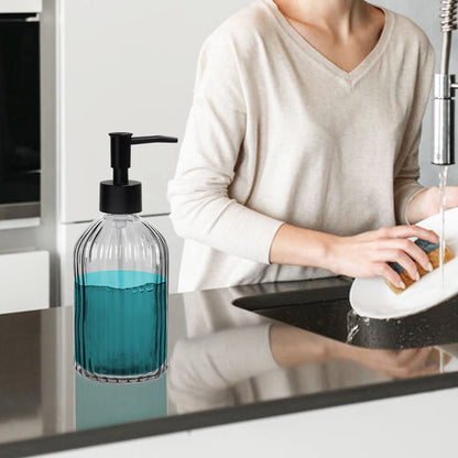 Topsky Glass Soap Dispenser with Black Plastic Rustproof Pump, 400ml Grey