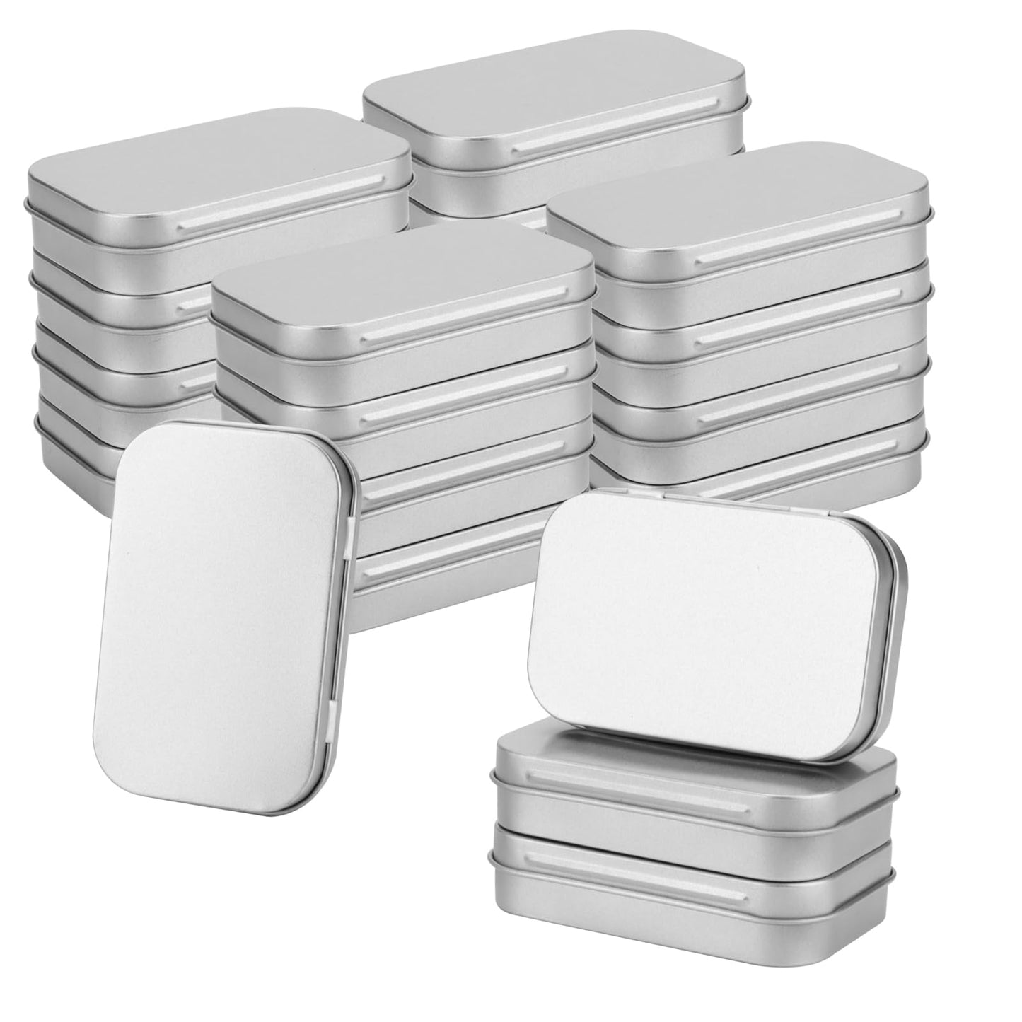 JOIKIT 20Pcs Rectangular Metal Empty Hinged Tins, 9.5 x 6 x 2cm Silver Mini Tin Box, Metal Storage Tin