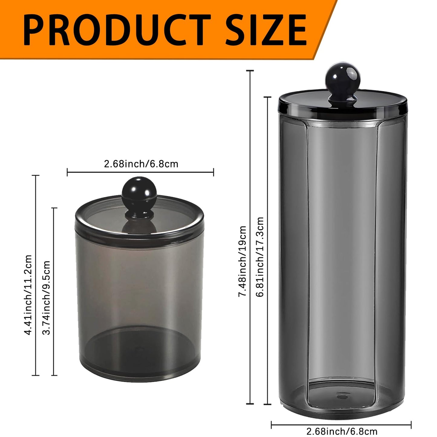WUMUTI 3 PCS Cotton Pad Dispenser Cotton Bud Holder, Black Swab Holder, Bud Dispenser Jars with Lid, Bathroom Canisters Storage for Ball, Round Pad
