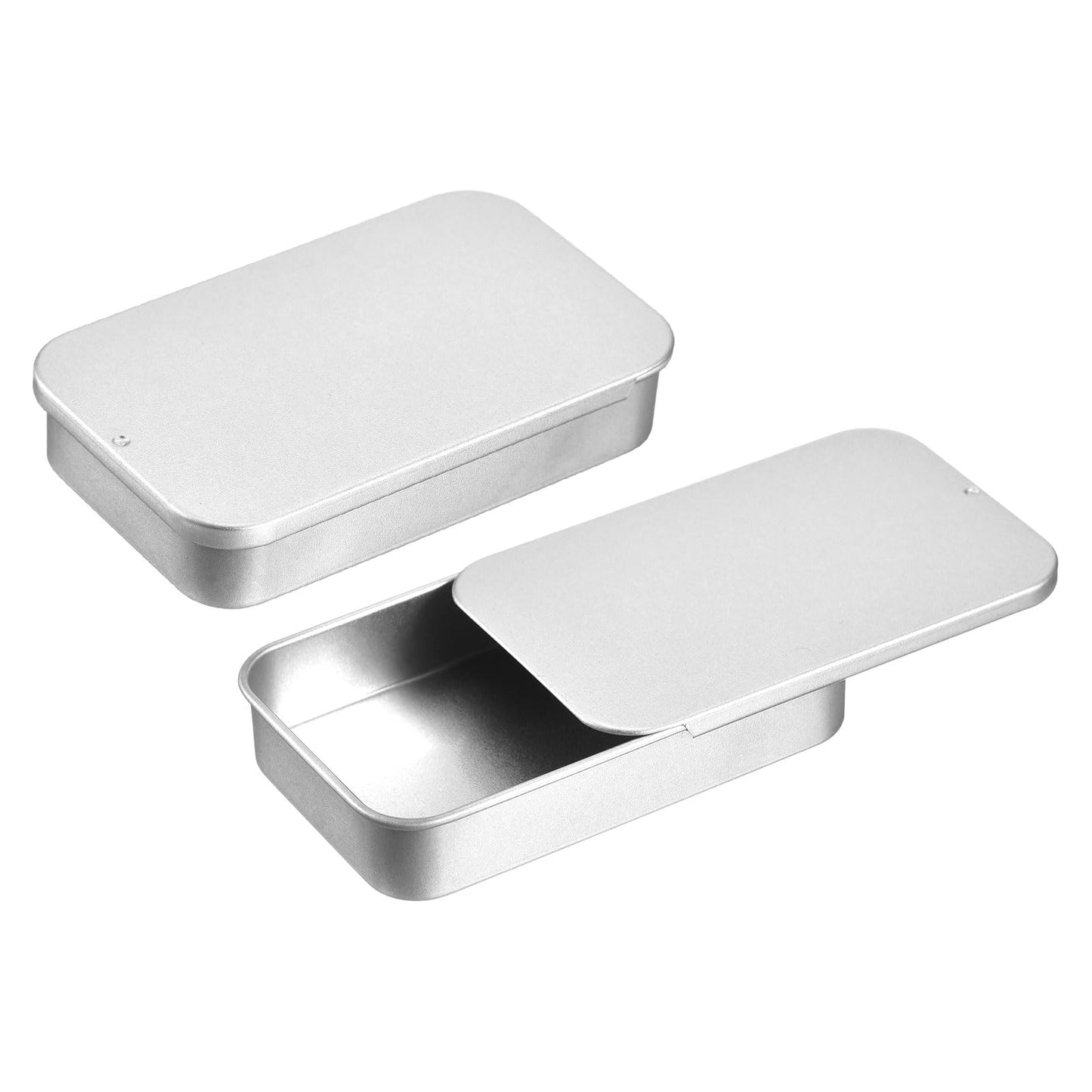 Sourcing Map 2 Pcs Metal Minimalist Storage Box, 3.1x2x0.6 Inch Slide Top Tin Containers Empty Rectangular Storage Box Portable Mini Tin Case for