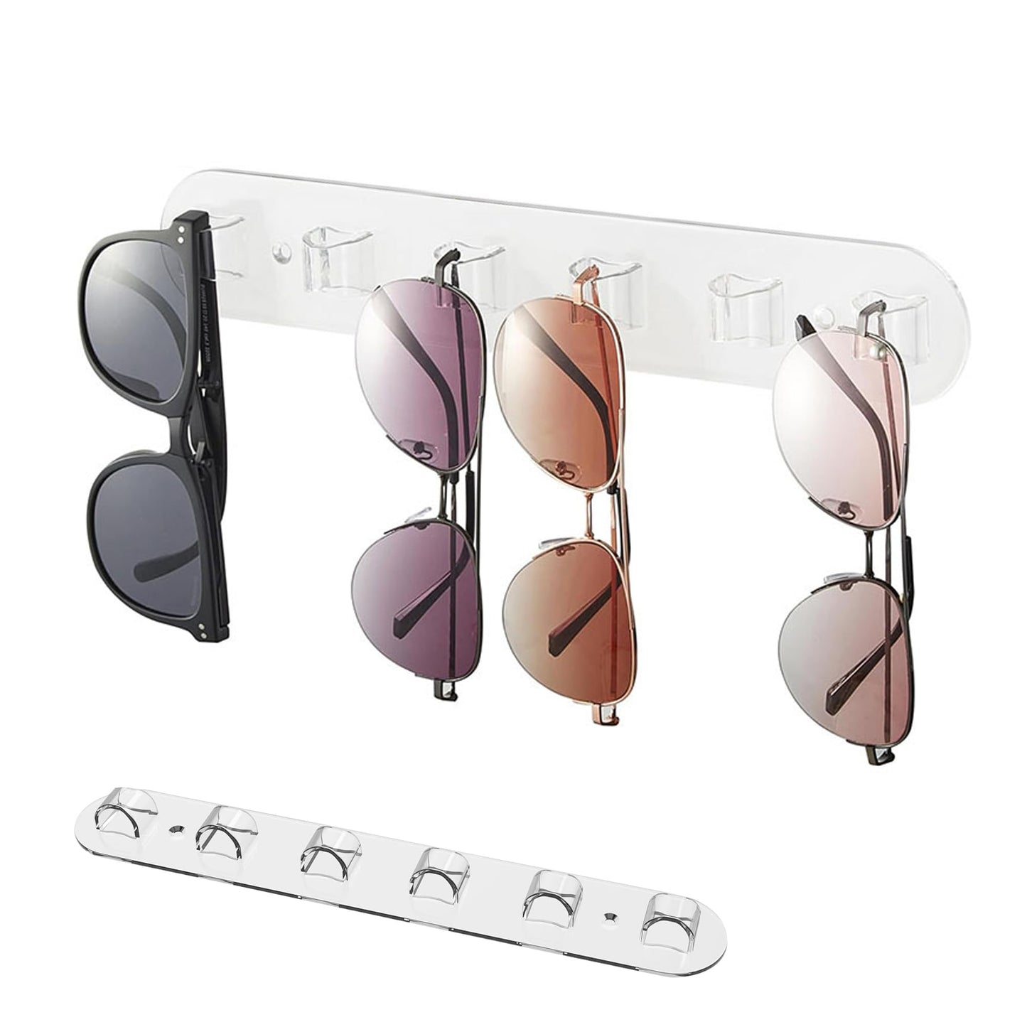 xyuayamz Sunglasses Organizer, Wall Mounted Sunglasses Organizer, Transparent Acrylic Glasses Holders, No Drilling Cradle, 6 Slot Sunglasses Display