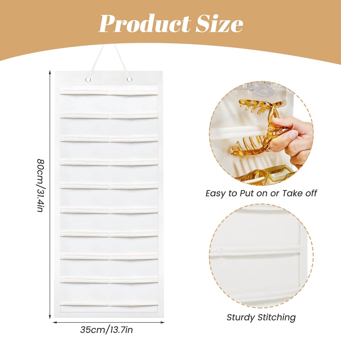 CZMTBO Hanging Claw Clip Organiser, 80 x 35cm Wall-Mounted Hair Clip Holder Hanging Hair Bow Organizer Hair Accessories Storage Display Headband