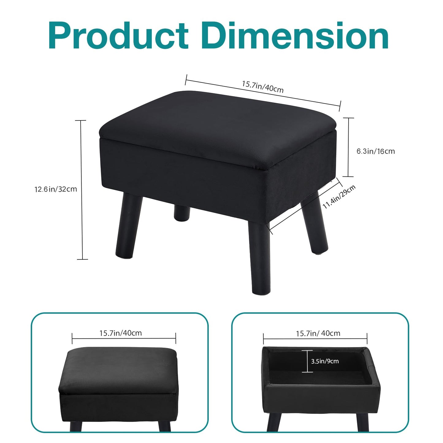 BRIAN & DANY Footstool Ottoman with Storage, Velvet Rectangle Storage Ottoman, Foot Stool with Legs Sofa Footrest for Living Room Entryway Office