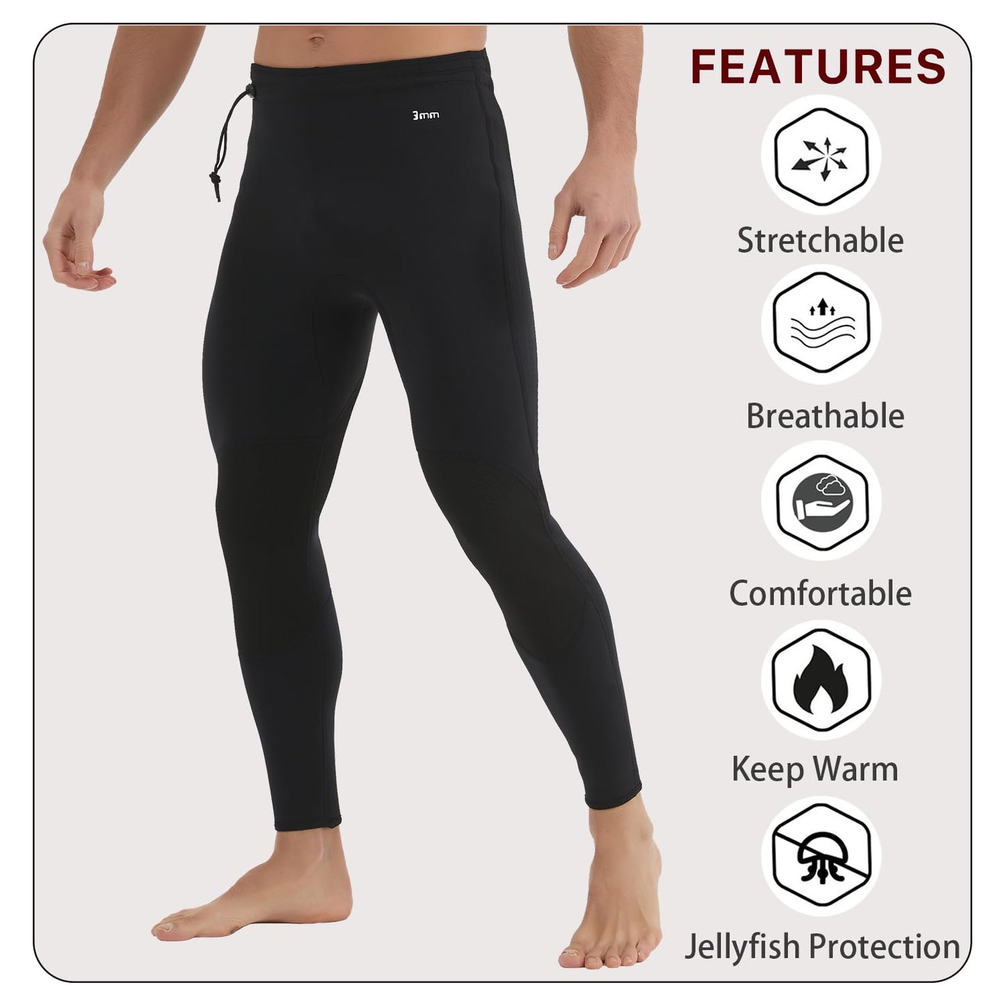 Lemorecn Wetsuits Pants 3mm Neoprene Swimming Canoeing Pants(UK1031-L?