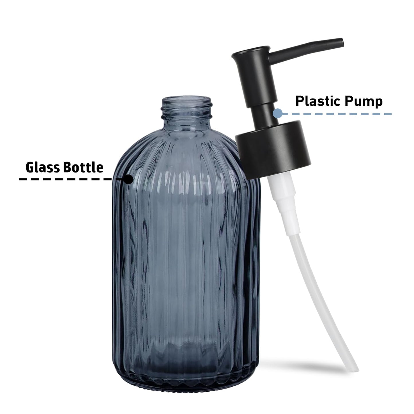 GKSCXEXE 400ml Blue Soap Dispenser, Glass Soap Dispenser Bottle with Pump