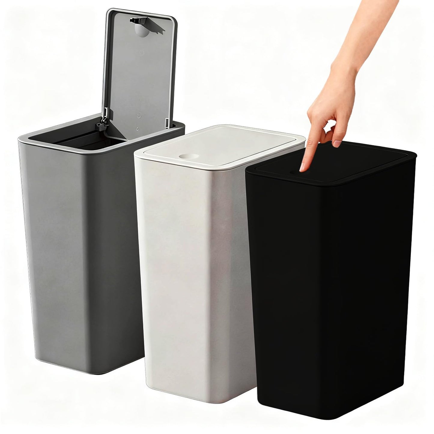 Stowetry 3 Pack Bedroom Bin,10L Plastic Bathroom Bin with Lid