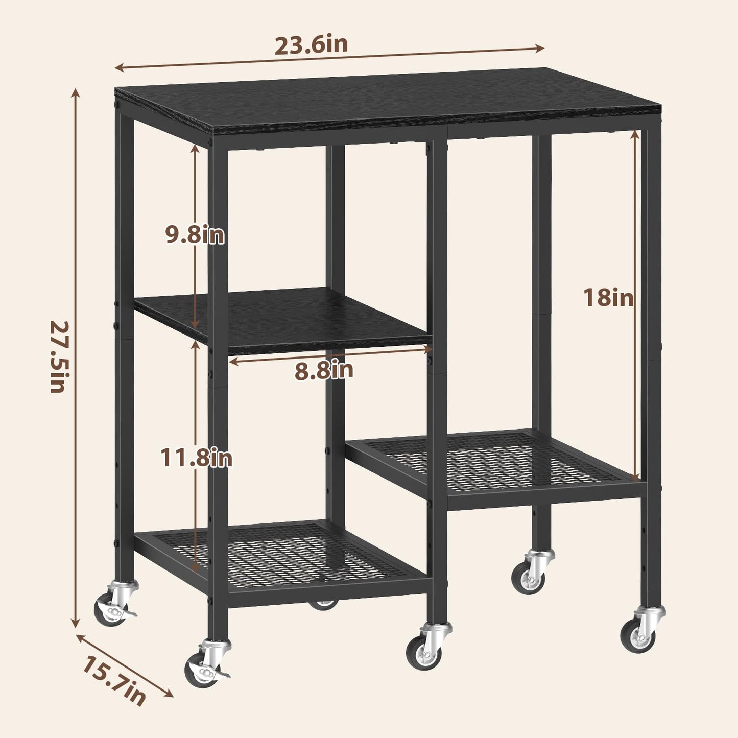 OGEMXU Rolling Kitchen Microwave Cart,4 Tier MicrowaveStand,Black