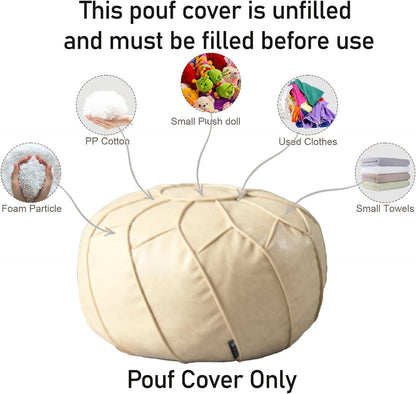Louis Donné Round Pouffe Cover Unstuffed Handmade Waterproof Faux Leather Ottoman Cover Storage Footstool Seat for Living Room Bedroom Indoor Decor