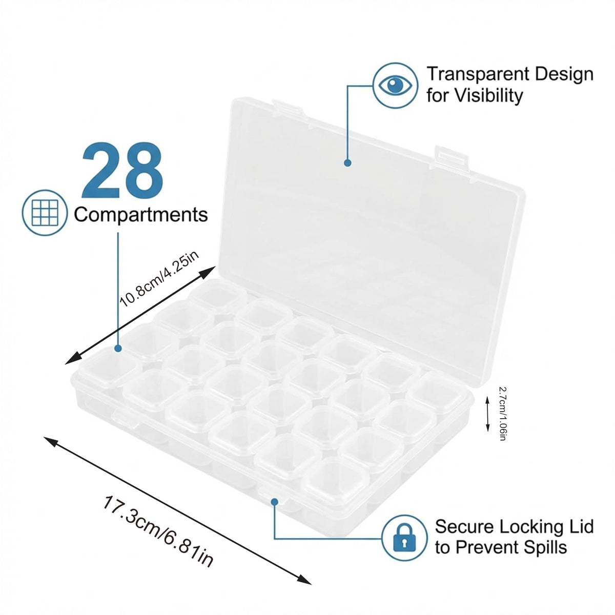 Autotide 2 Pcs Diamond Painting Storage Box, 28 Grids Diamond Art Storage Case Clear Bead Storage Organiser Plastic Diamond Art Case for Beads