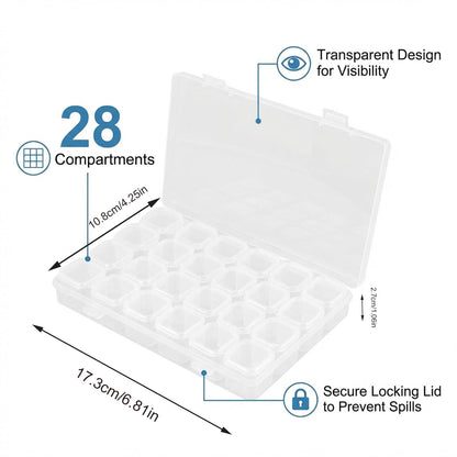 Autotide 2 Pcs Diamond Painting Storage Box, 28 Grids Diamond Art Storage Case Clear Bead Storage Organiser Plastic Diamond Art Case for Beads