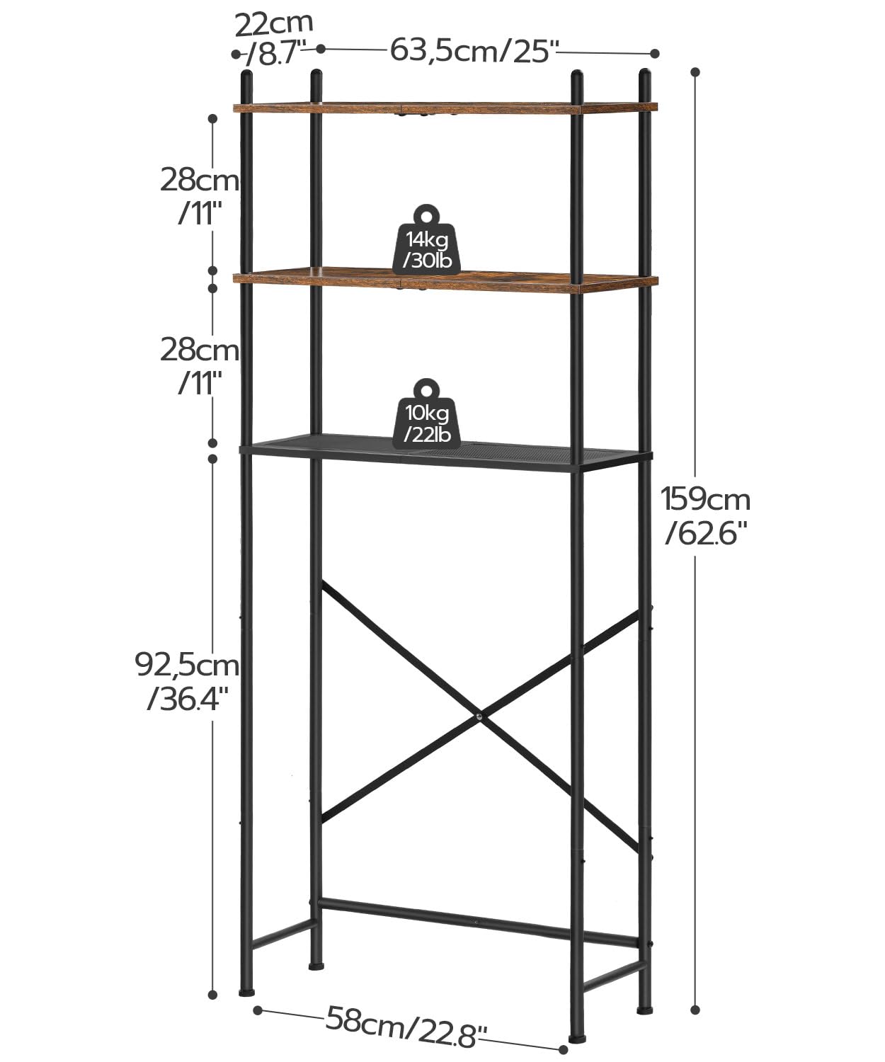 HOOBRO Over Toilet Storage Unit Bathroom Shelf, 3-Tier Bathroom Storage Unit, Freestanding Above Toilet Storage Rack with Adjustable Feet