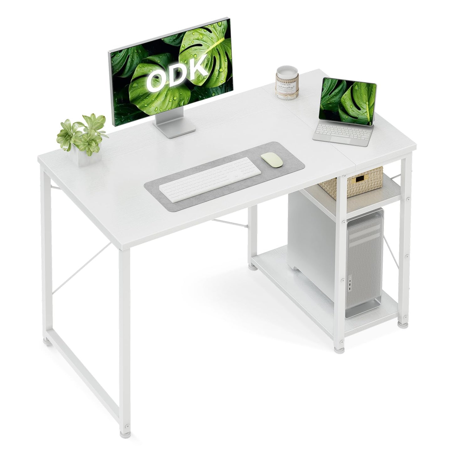 ODK Desk with Storage Shelves, Small Computer Desk, 100 x 48 cm, White
