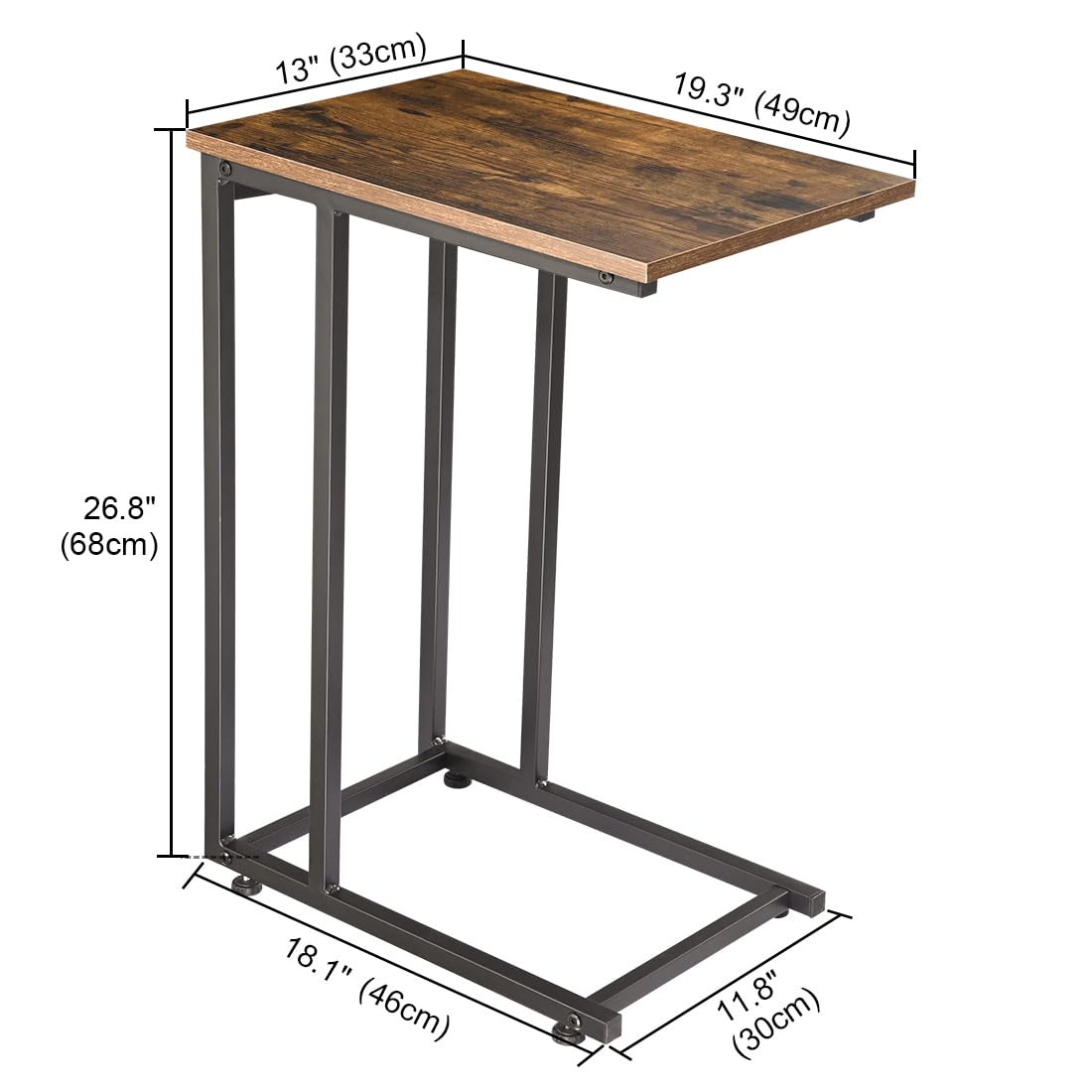H JINHUI C-Shaped End Table, Sofa Side Table, Mobile Snack Table for Coffee Laptop Tablet, Industrial Style with Metal Frame