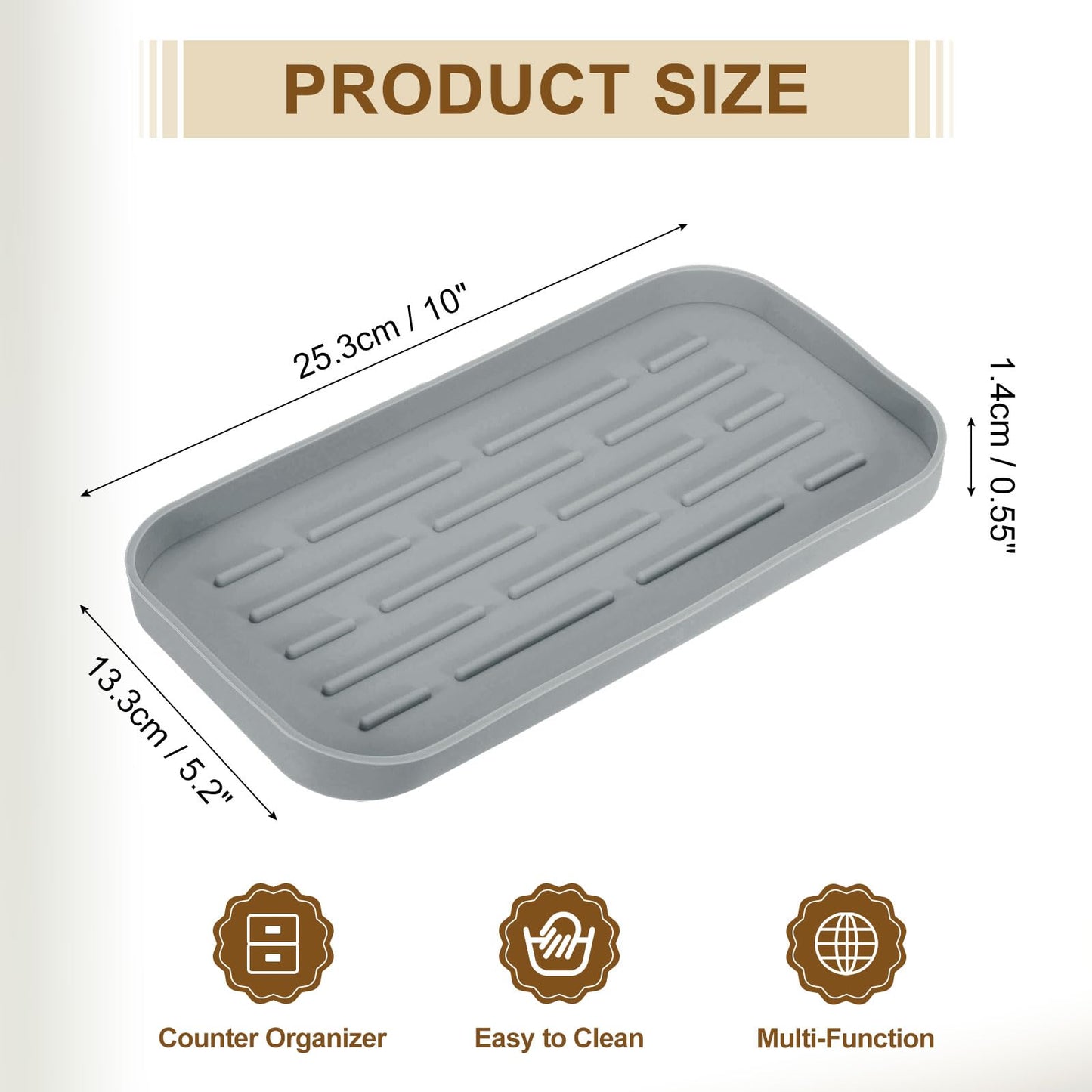 sourcing map Silicone Kitchen Sink Organizer Tray, Silicone Soap Dispenser Tray Soap(Grey)