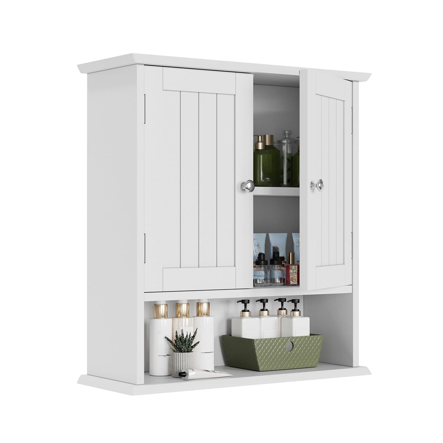 Smuxee White Bathroom Cabinet Wall Mounted, Small Bathroom Medicine Cabinet with 2 Door Adjustable Shelves