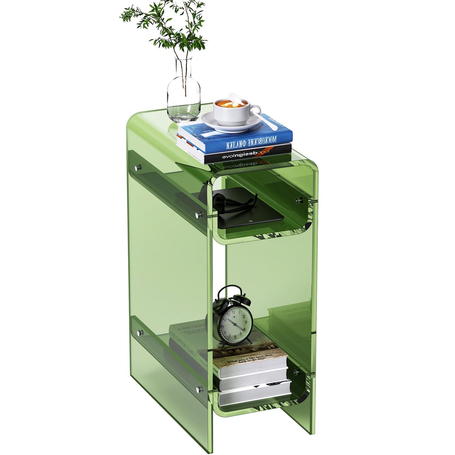 Dewrhiixe Clear Acrylic Side Table Narrow, Slim End Table for Small Spaces, Skinny Nightstand Bedside Table for Bedroom, Living Room, Office