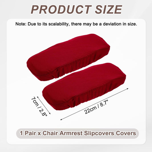 sourcing map Chair Armrest Slipcovers Covers, 22 x 7cm Polyester Removable Seat Hand Rest Protector for Office Chairs Desk ChairWine Red
