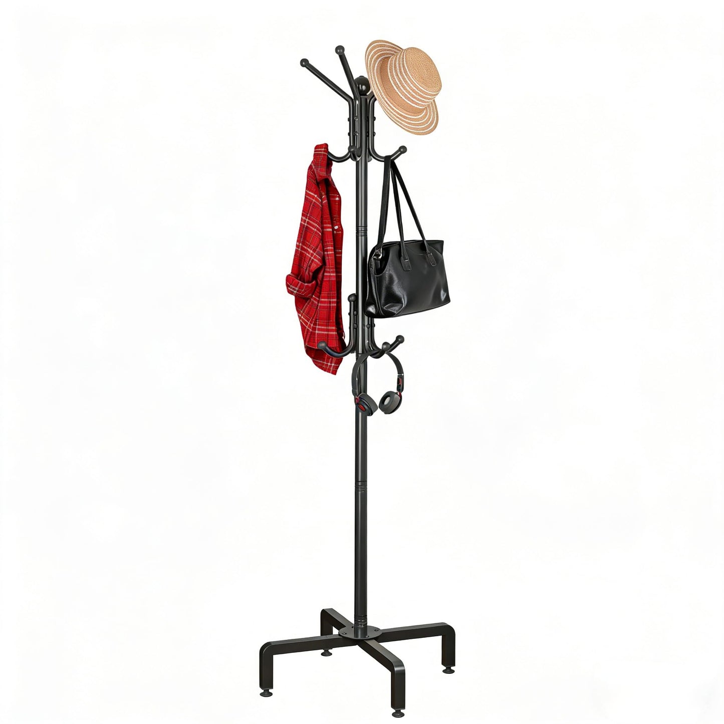 dongliangqinying Metal Freestanding Coat Rack, 3-Tier with 12 Hooks, Black