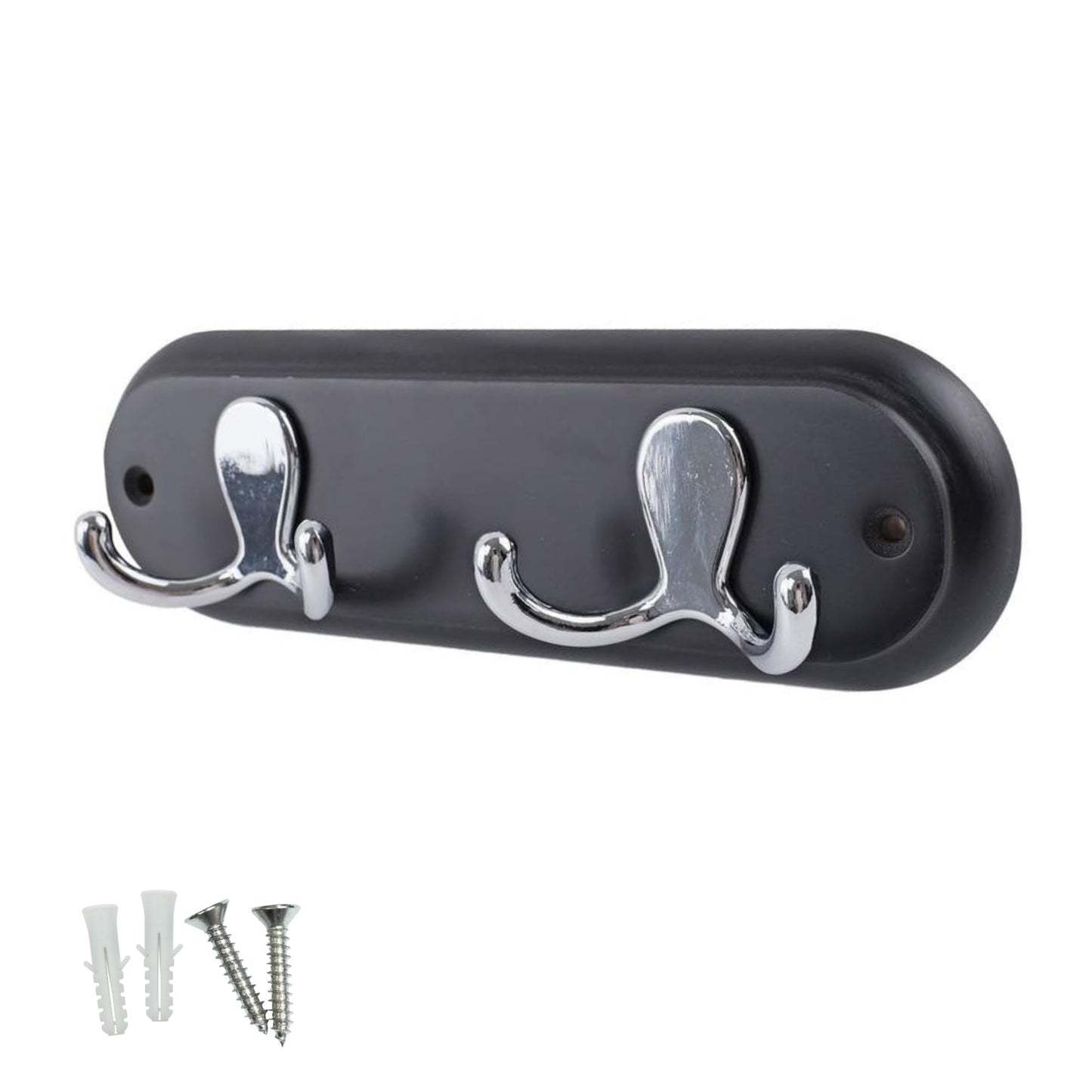 keypak Wall Mounted Robe Coat Rack with 2 Black Double Hooks