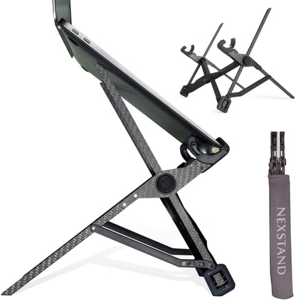 NEXSTAND K1 Laptop Stand, Carbon Fiber Foldable Portable Desktop Laptop Holder, 7 Levels Height Adjustable Ergonomic Laptop Riser for Desk, MacBook