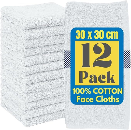 100% Cotton Flannel Face Cloth Set of 3 Size 30x30cm Ultra Gentle 500 GSM Face Towels for Sensitive Skin-Reusable Facial Cleansing Washcloths for