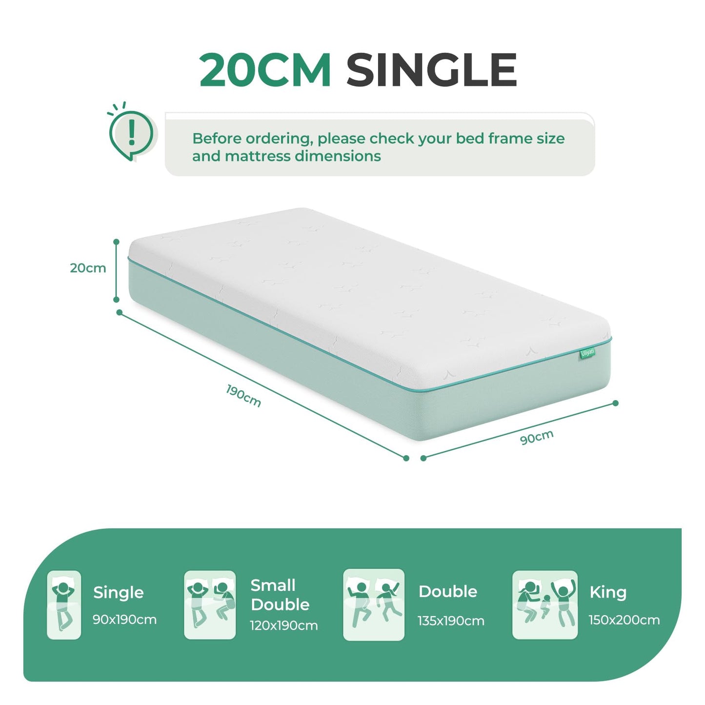 Uliyati Single Mattress Gel Memory Foam Mattress Medium 90x190x20CM