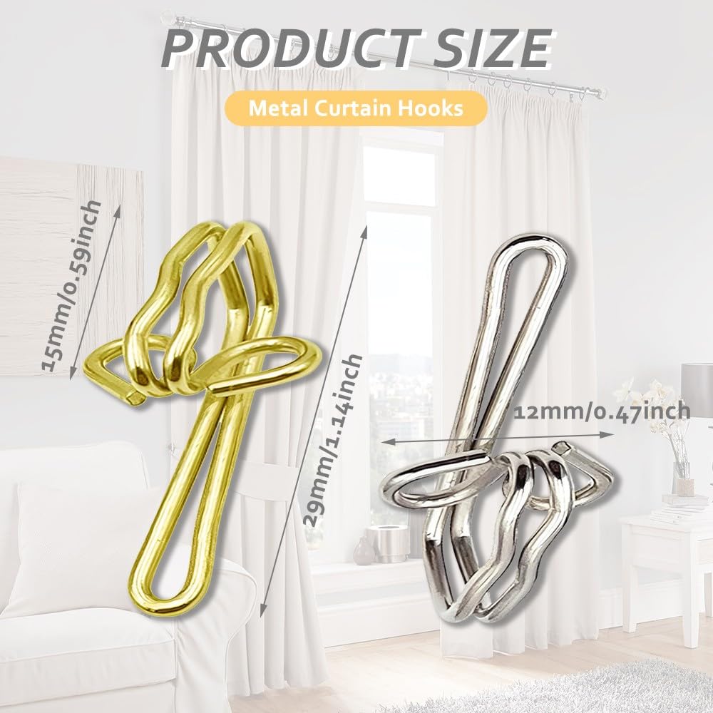 GZSYWZ 100 Pieces Curtain Hooks - Rustproof Metal Curtain Header Tape Drapery Hooks Heavy Duty Curtain Hooks Multi-Purpose Hooks Door Curtains Shower