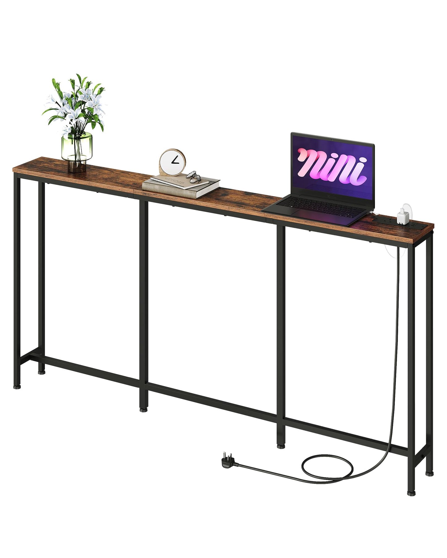 CHOEZON 160 cm Narrow Console Table with Power Outlet, 18 cm Skinny Sofa Table, Long Behind Couch with Charging Station, for Entryway, Hallway