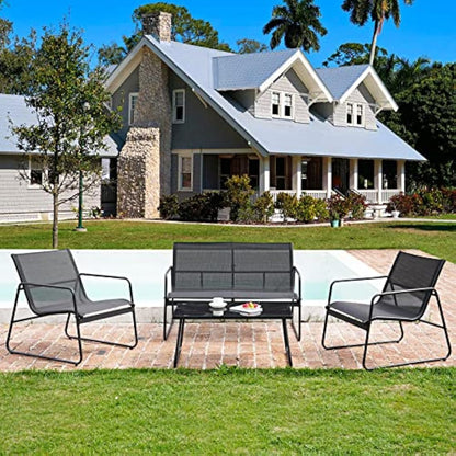 Grand patio Conversation Sets 4 Pieces, Garden Table, 2 Chairs, Loveseat, Waterproof, Breathable, Garden Furniture Sets for Outdoor, Backyard, Poolside Black