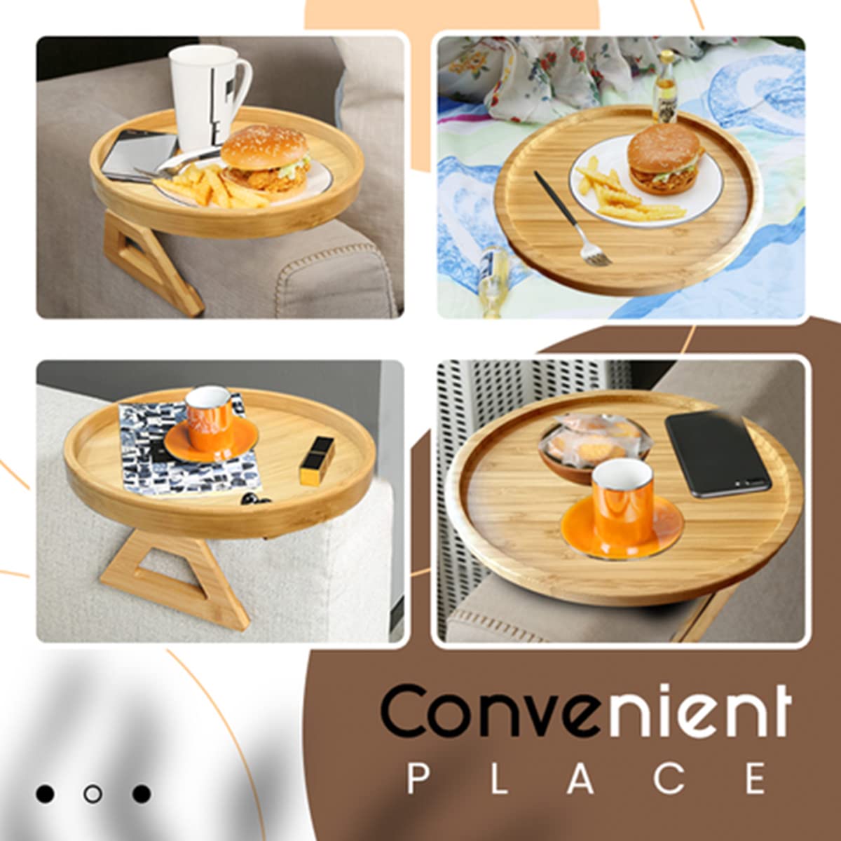 Jetcloud Sofa Arm Tray Foldable Wooden Couch Armrest Tray Sofa Side Tables Organiser Couch Arm Rest Protector Space Saving for Drinks Snack Phone