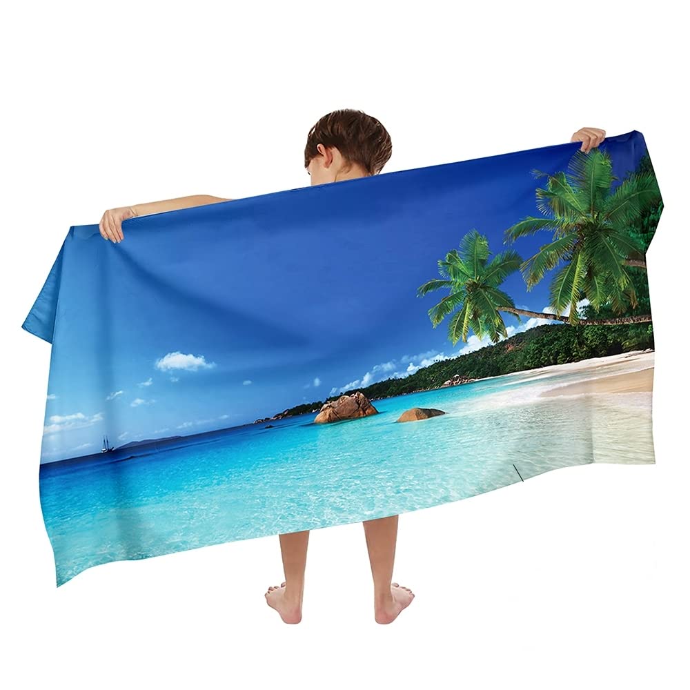 Ulticool Microfibre Children's Towel 140 x 70 cm - Beach Palm Tree Dinosaur - Lightweight Travel Towel Quick Drying Bath Towel Beach Towel Microfibre