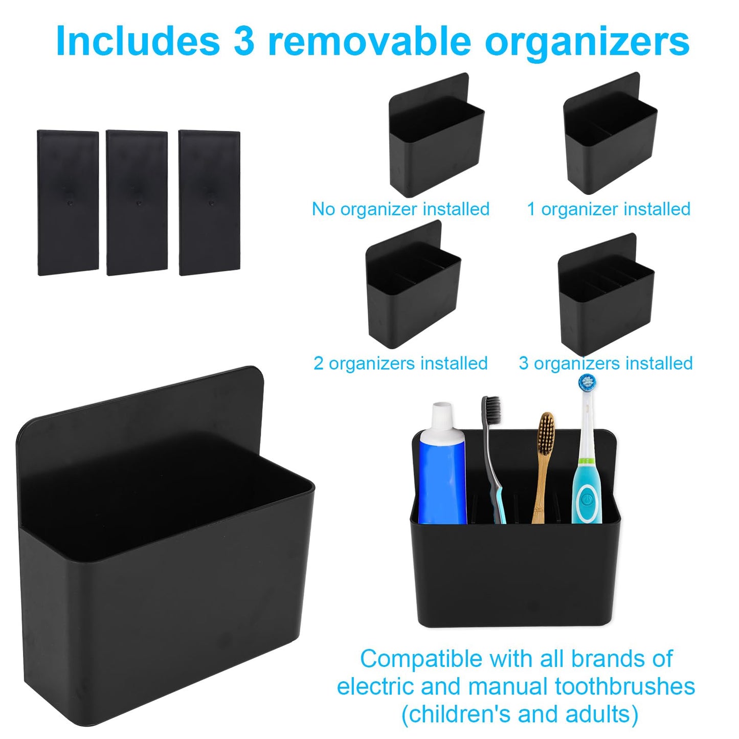 Magnetic Toothbrush Holder with Spacers, Plastic Wall-Mounted Bathroom Organizer Portable Cruise Essentials for Alaska & Caribbean Cruise Stateroom
