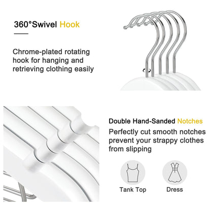 TOPIA HANGER Wooden Suit Hangers with Adjustable Metal Clips 10 Pack, Solid Smooth Wood Clothes Hangers, 360° Swivel Hook