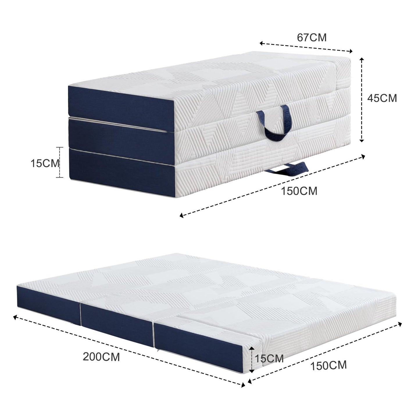 Hiimgo Folding Mattress,King Memory Foam Trifold Mattress,150x200x15cm