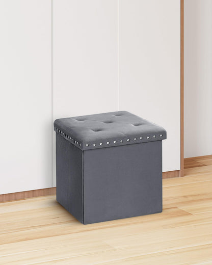 Bonlife Velvet Ottoman Storage, Folding Coffee Table with Seat,Grey,40cm