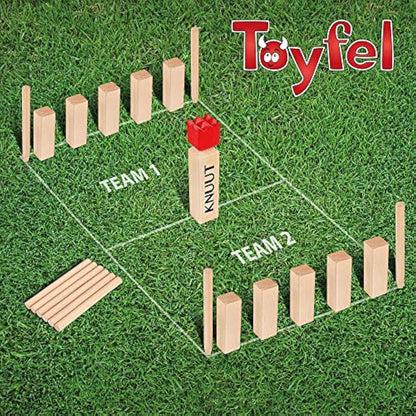 Toyfel XXL Kubb Game Knuut - FSC Wooden Game Set with Canvas Bag Durable, Solid Pine Wood Garden Game for 2-12 Players