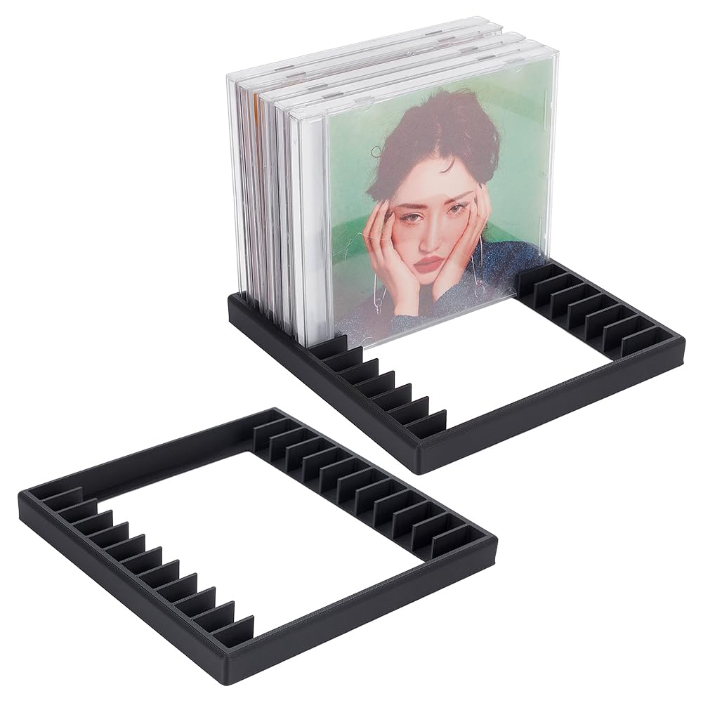 PH PandaHall 2pcs 12 Slots Cassette Tape Storage Organizer Rack Plastic Audio Cassette Tape Holder Black Tapes Organizer Rack for Home Office Studio