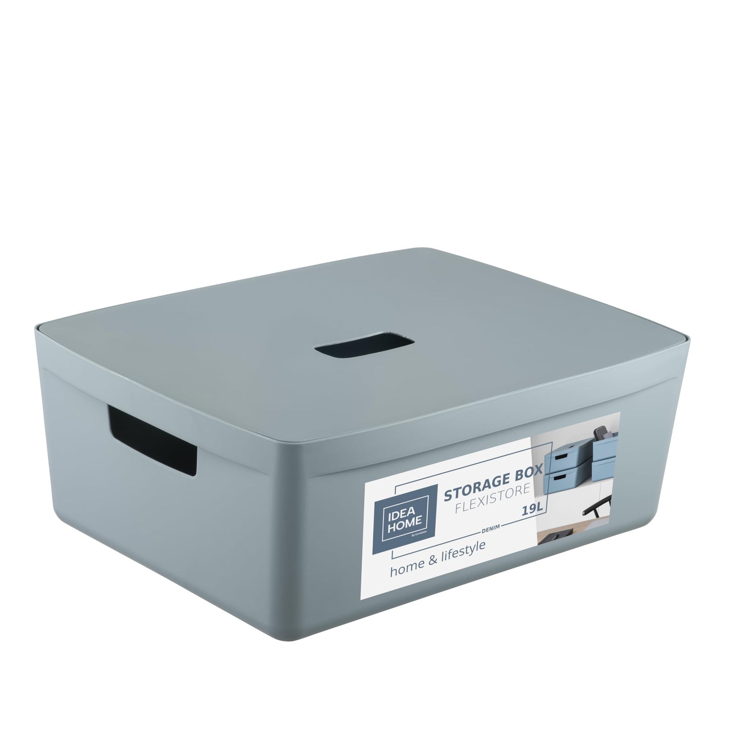 IDEA HOME FLEXISTORE Storage Box 19L – Durable Organizer with Lid and Handles – Unbreakable Plastic – Denim Blue Storage Container for Home and Office