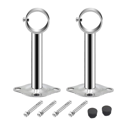 TOP-VIGOR Wardrobe Pipe Bracket 25mm Dia, 2Pcs Ceiling Mounting Rail Rod 250mm Height, Stainless Steel Shower Curtain Closet Wardrobe Rod Lever