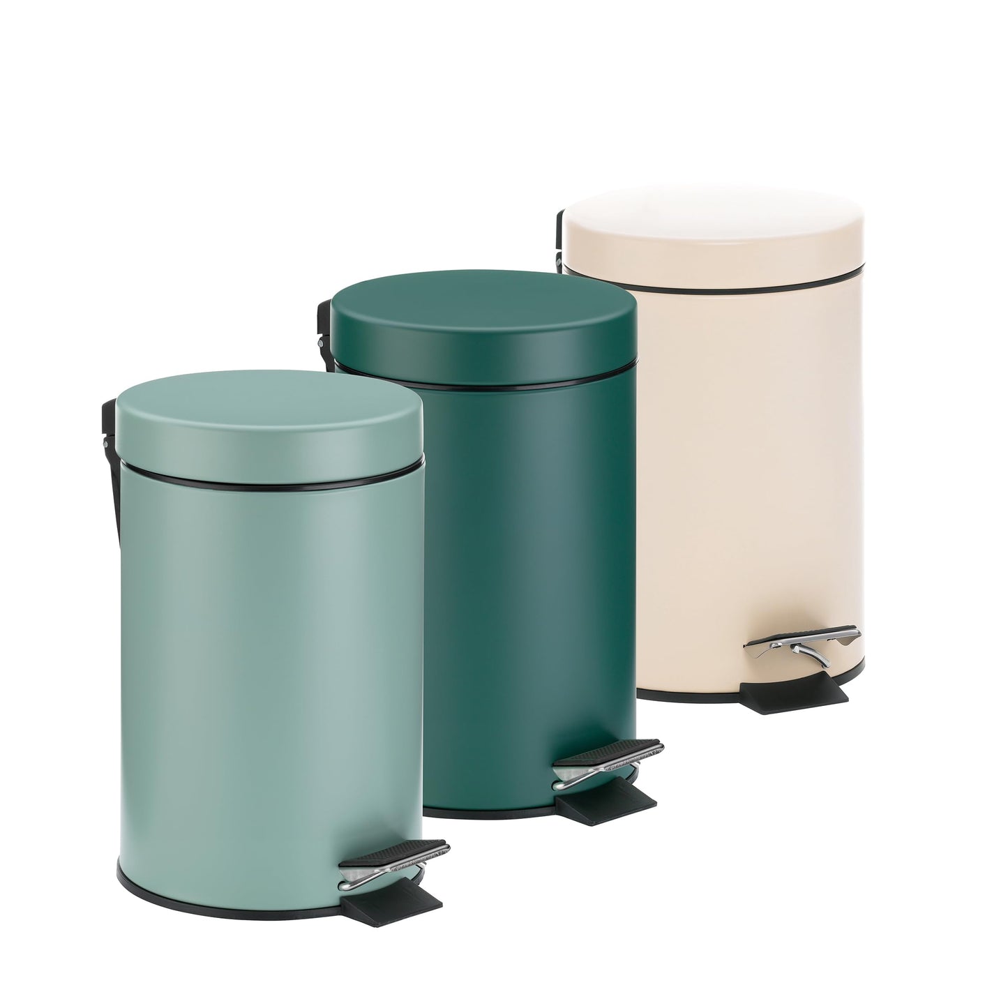 Kela cosmetic bin green 3l, metal pedal bin bathroom, bathroom waste bin with inner bin and carrying handle, MONACO, alpine green matt