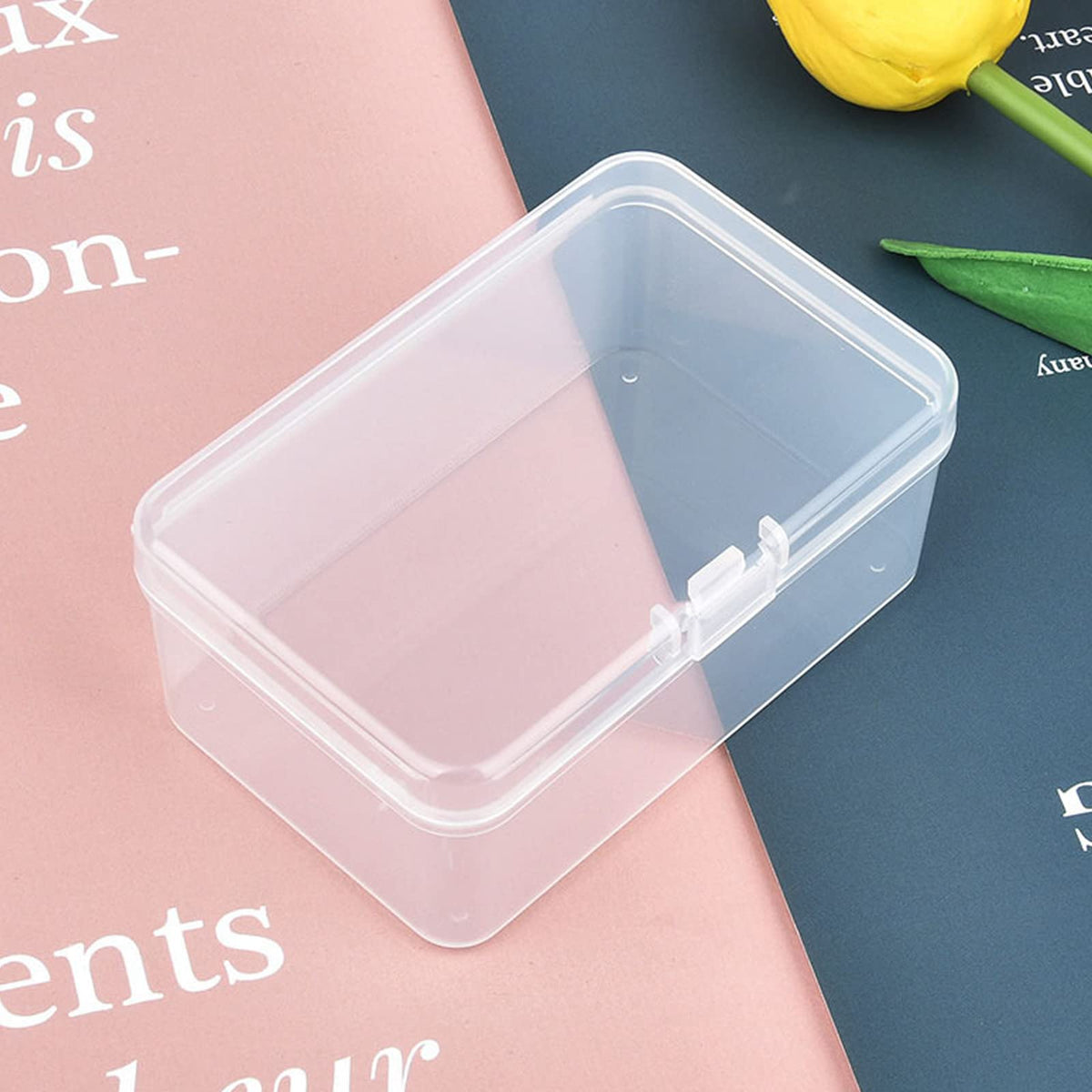 Thintinick 20 Pack Rectangular Clear Plastic Storage Containers Box with Hinged Lid for Beads and Other Small Craft Items 3.35 x 2.17 x 1.38 inch