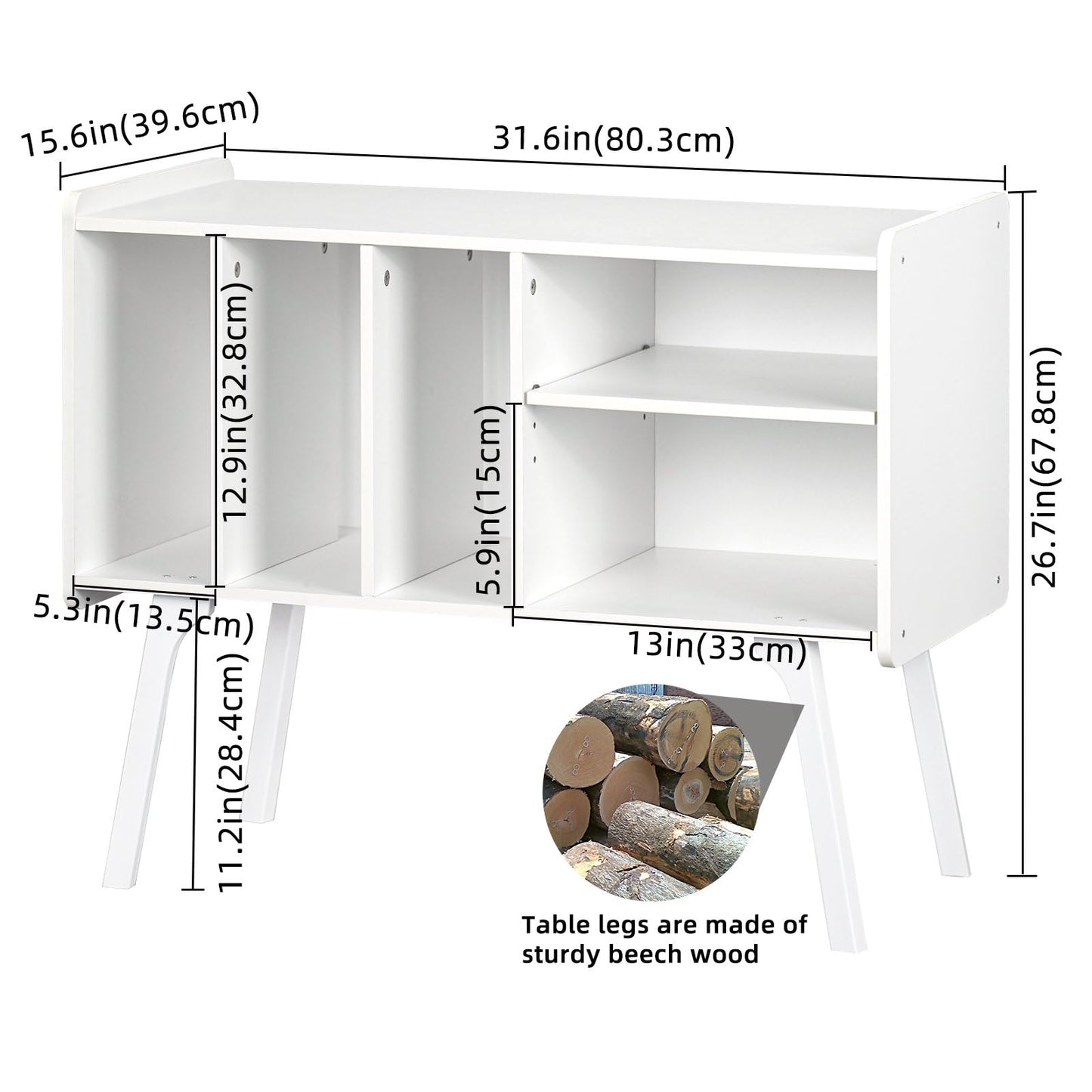 LELELINKY Record Player Stand, 4 Compartments, Holds Up to 220 Records