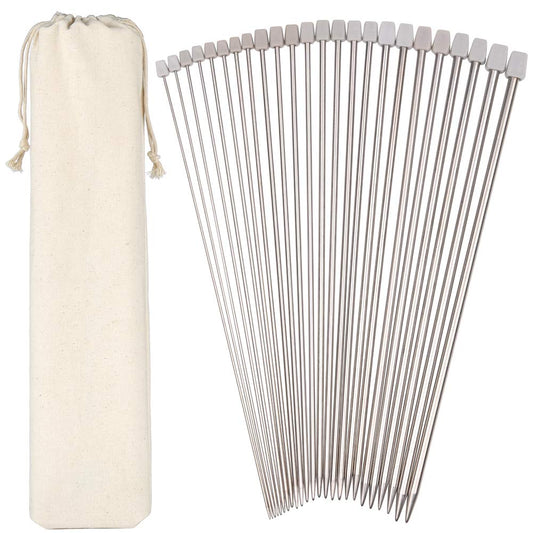 H&S 11 Pairs Stainless Steel Single-Pointed Knitting Needles Set, 2.0mm 2.5mm 3.0mm 3.5mm 4.0mm 4.5mm 5.0mm 5.5mm 6.0mm 7.0mm 8.0mm