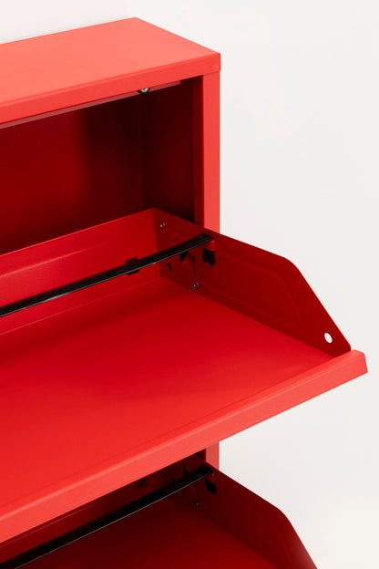 Kare Design Shoe Container Caruso 3, Red, Steel, 3 Tipping Compartments, Space for 6 Pairs of Shoes, Slim, Space-Saving, Storage Space, Hallway