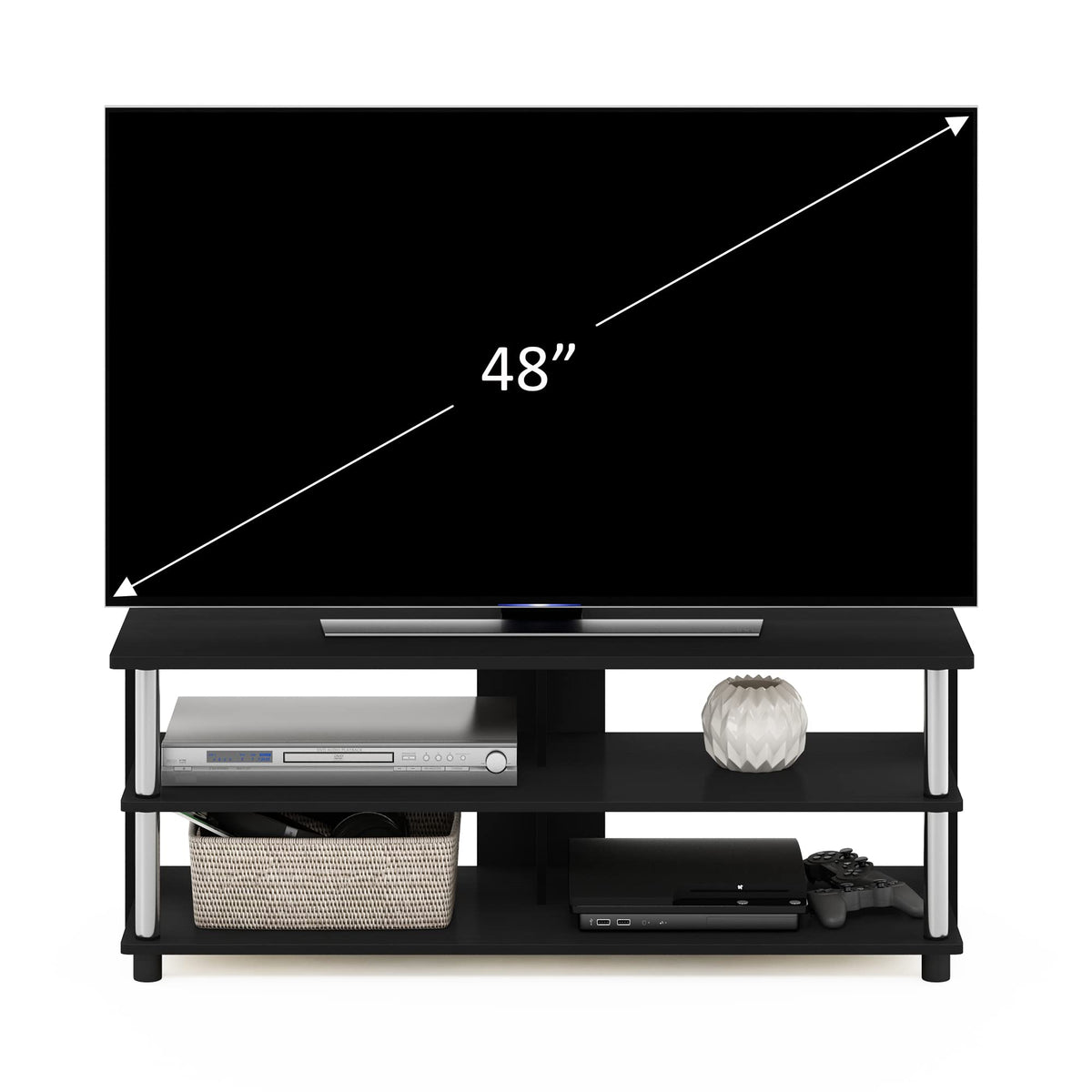 Furinno SULLY TV Stand, 3-Tier Rectangular Entertainment Center with Open Shelf, TV Console for TV up to 48 Inch, Open Frame for Cable Management