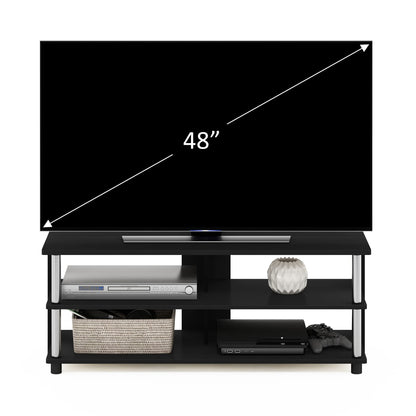 Furinno SULLY TV Stand, 3-Tier Entertainment Center, TV Console for TV up to 48 Inch, for Living Room, Bedroom, Americano/Stainless Steel Tubes