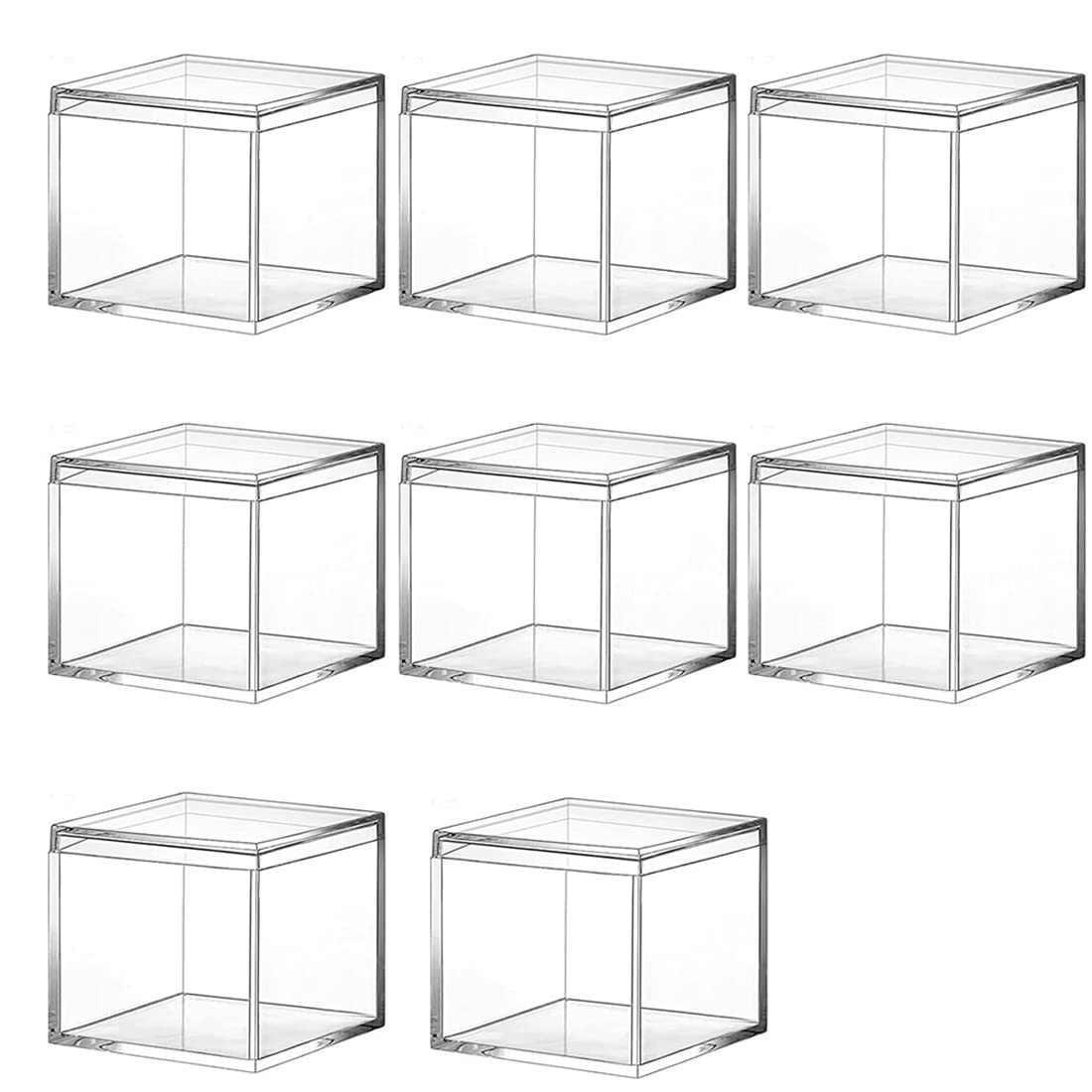 AWAOVV 8 Pcs Transparent Acrylic Plastic Square Jewelry Box Mini Storage Box with Lid Mini Square Container 120Ml Clear Acrylic Plastic Square Cube
