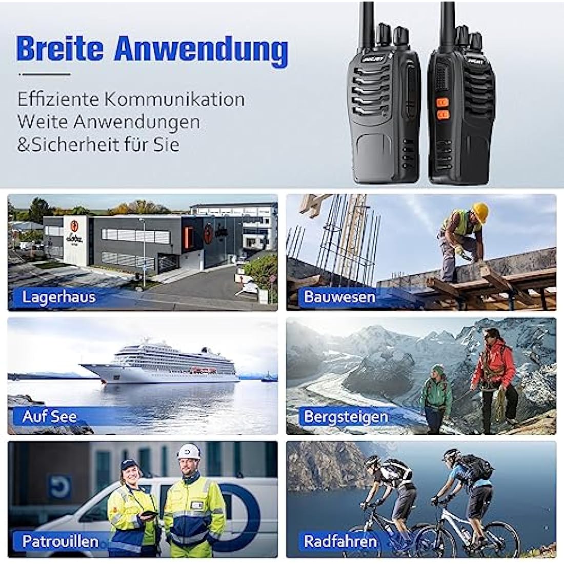 JUCJET 88E Walkie Talkie Long Range, Rechargeable 2 Way Radio for Adults with 16 Channels, VOX, USB Charging Base, PMR446 License-free, Handheld Walkie Talkie Rugged for Rescue, Security (6 Pcs)