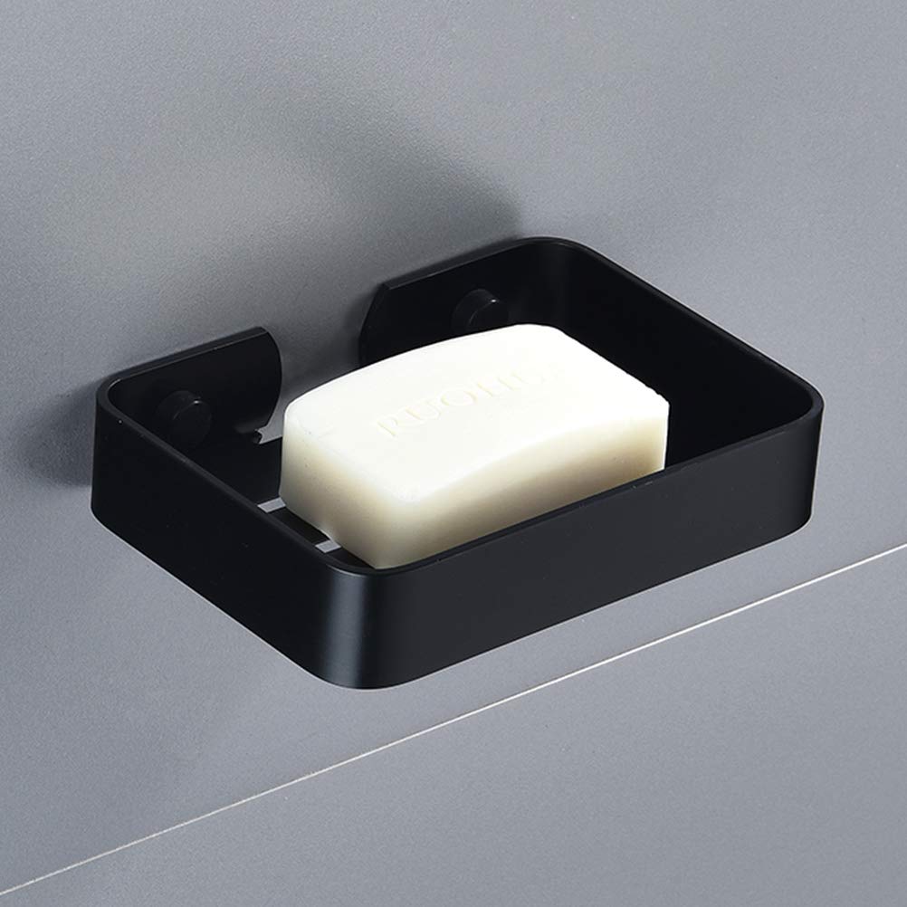 TOPINCN Aluminium Soap Holder, Rectangular Black Soap Dish with Drain, Drill-Free or Bonding Installation, Ideal for Shower, Bathroom Sink